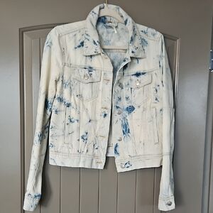 Free People Blue and White Tie-Dye Jean Jacket